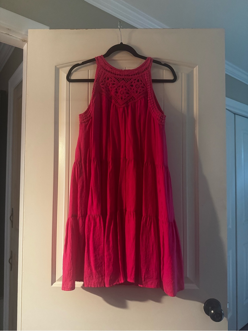 Women's Pink Crochet Yoke Midi Dress
